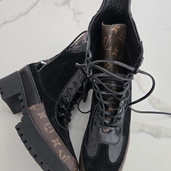 Louis Vuitton Monogram Black and Brown Boots - Picture 3 of 5